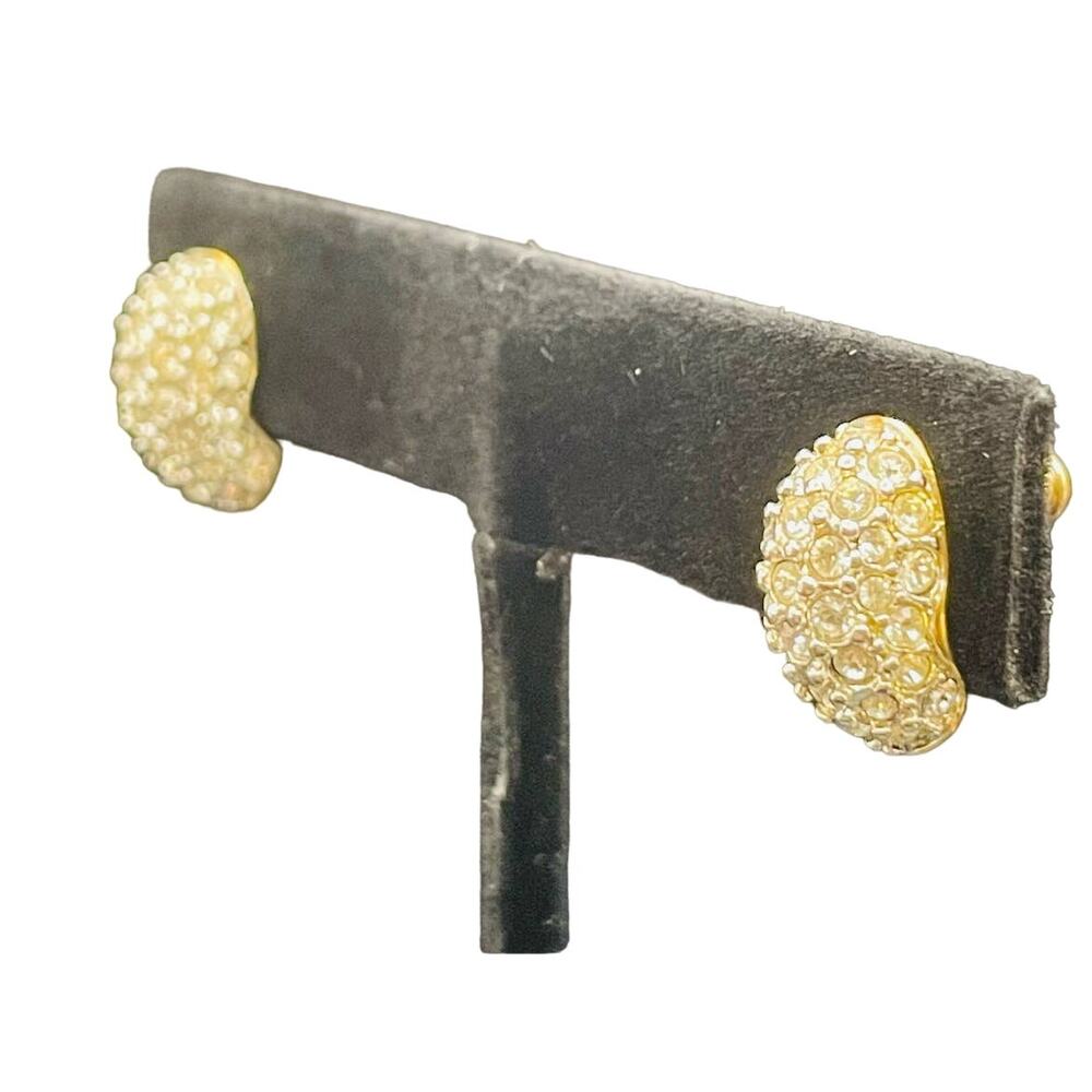Swarovski Demi Hoop Stud Earrings Clear Pave Crystals Gold Tone Metal Swan Mark